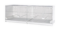 A large bird breeding cage made of galvanized wires, capable of being divided into two parts, with plastic sides.