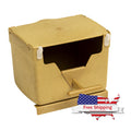A yellow bird nest with an inspection door suitable for small exotic birds.