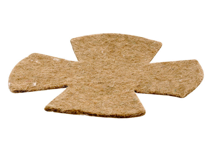 A beige-colored jute bird nest pad designed for pet birds, presented in a cross-shaped form.