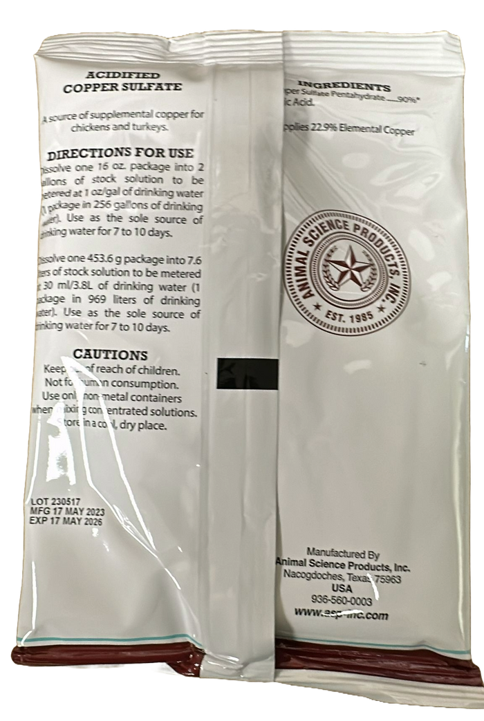 Acidified Copper Sulfate for Sour Crop in Chickens, Turkeys & Pigeons (16 oz)