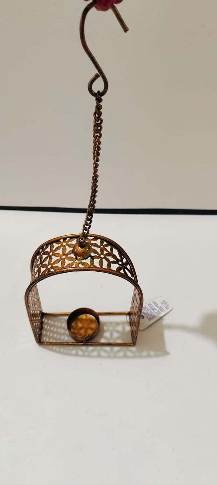 Antique Copper Hanging Floral Tea Light Holder