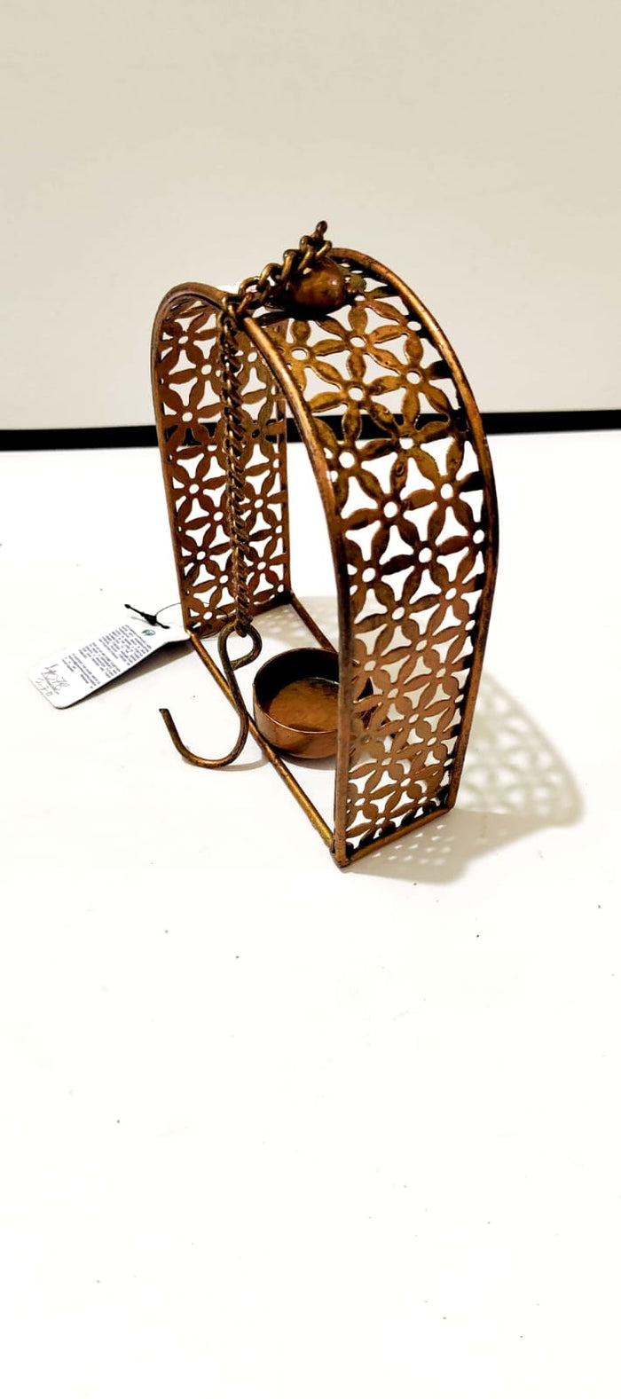 Antique Copper Hanging Floral Tea Light Holder