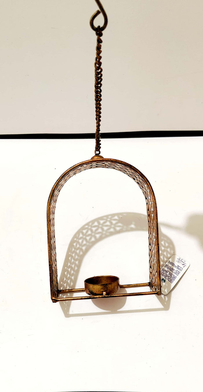 Antique Copper Hanging Floral Tea Light Holder