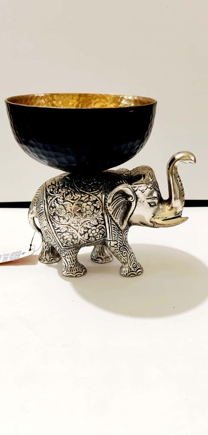 Artisanal Silver-Finish Elephant Urli Bowl