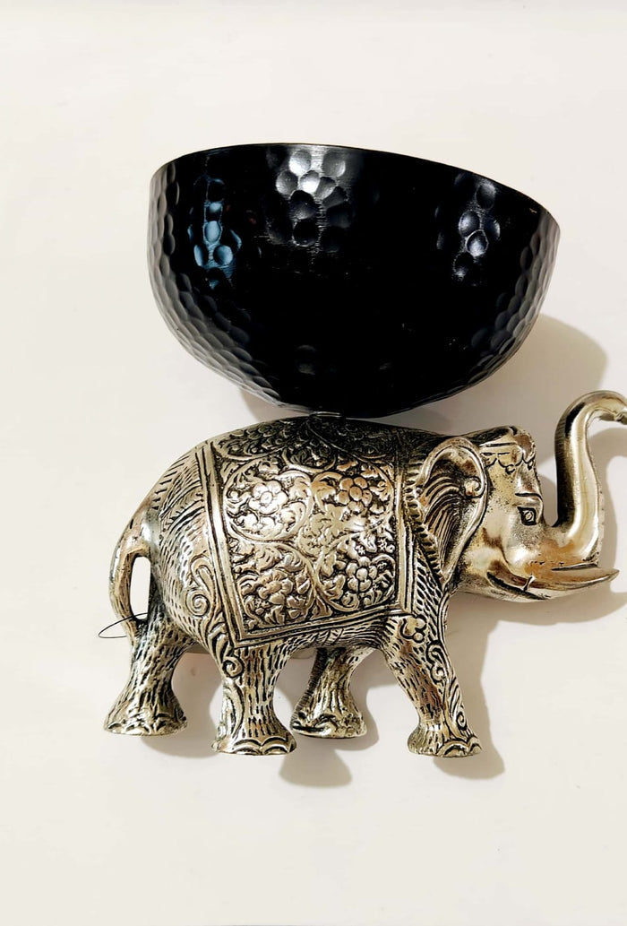 Artisanal Silver-Finish Elephant Urli Bowl