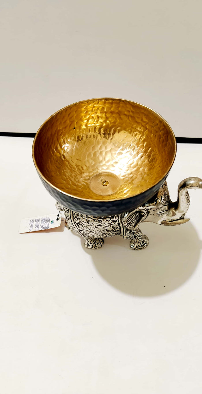 Artisanal Silver-Finish Elephant Urli Bowl