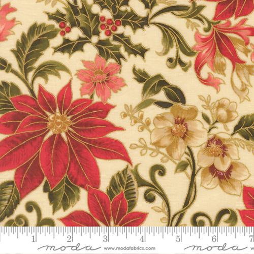 Cream Poinsettia Large Floral Jacobean- Merry Manor