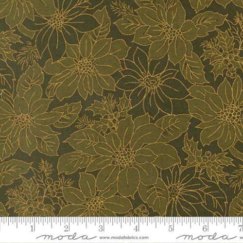 Evergreen Poinsettia Blooms Floral Damask- Merry Manor