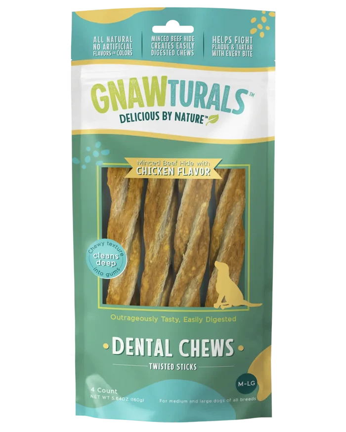 Gnawturals Dental Chews Twisted Sticks Chicken Flavor