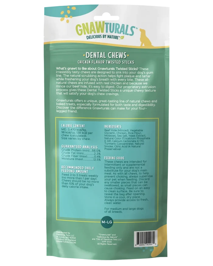 Gnawturals Dental Chews Twisted Sticks Chicken Flavor