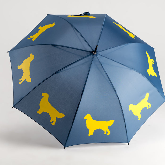 Golden Retriever Umbrella Gold on Navy Blue
