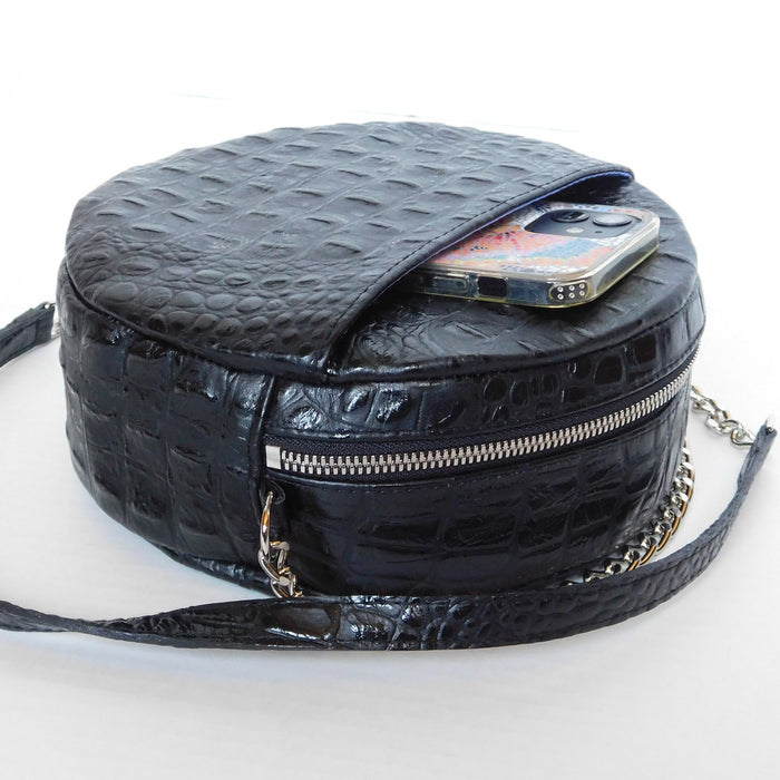 Leather Circle Crossbody Purse - Classic Black