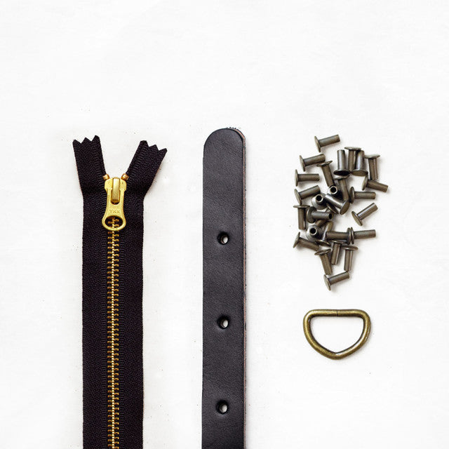 Maywood Totepack Black Leather + Antique Brass Hardware Kit