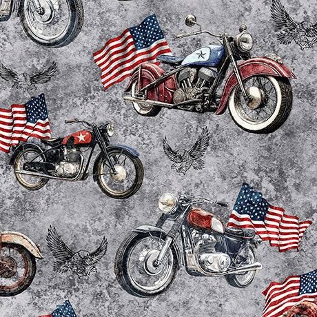 Motorcycles and American Flags- Steel