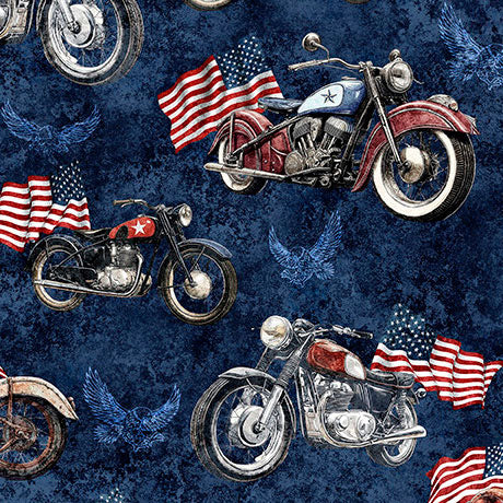 Motorcycles and American Flags Navy