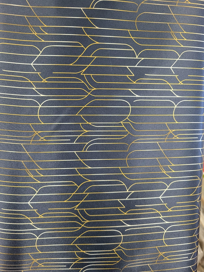 Navy Geometric Shiny Satin