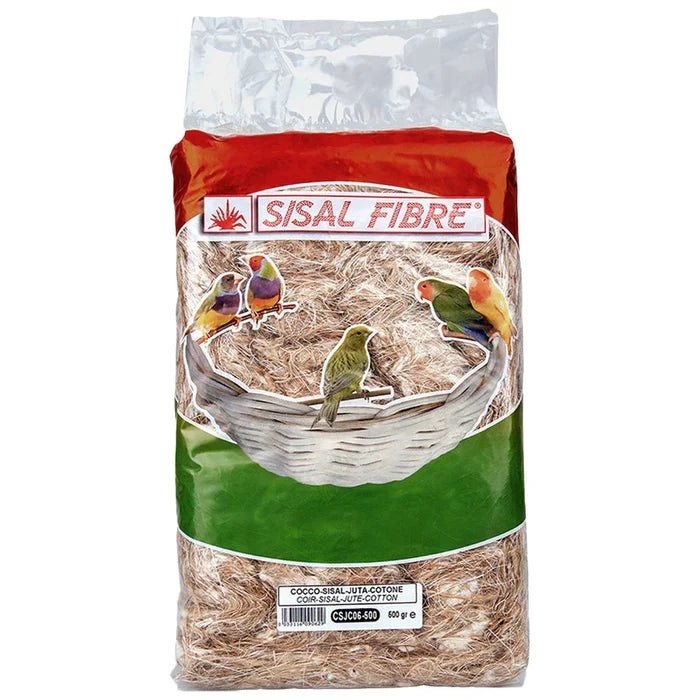 Bag of Sisal Fibre with birds on the label.