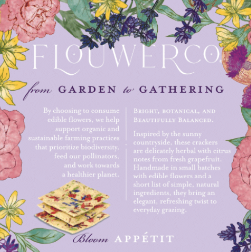 Product advertisement for Flouwer Co. artisanal crackers