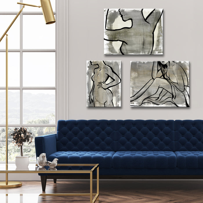 Nude Scribe No. 1-3' Wrapped Canvas Wall Art Set