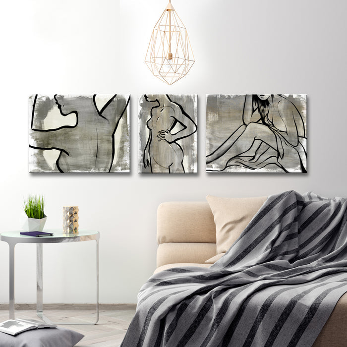 Nude Scribe No. 1-3' Wrapped Canvas Wall Art Set