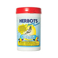 A plastic container of Herbots Animal Products, OPTIMIX, with a red lid, primarily designed for pigeons.