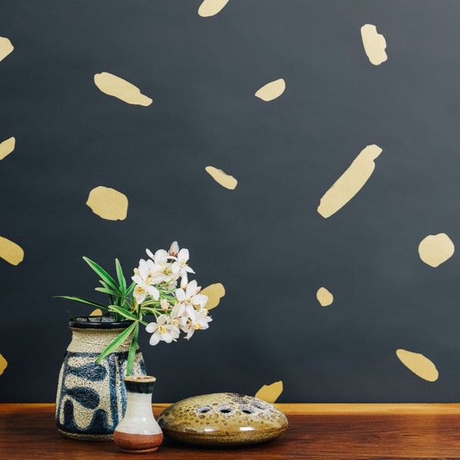 Pas De Trois - Gold on Charcoal Wallcovering