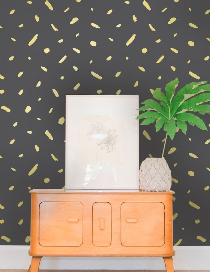 Pas De Trois - Gold on Charcoal Wallcovering