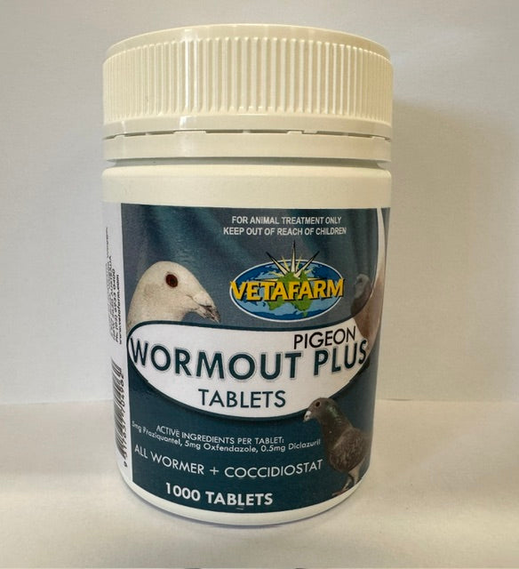 Pigeon Wormout Plus+ Tabs (Vetafarm)  Effective Pigeon Dewormer/Coccidiosis Prevention 50ct/1000ct