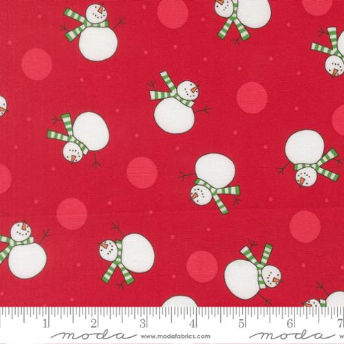 Poinsettia Red Tossed Snowmen- Snow Time