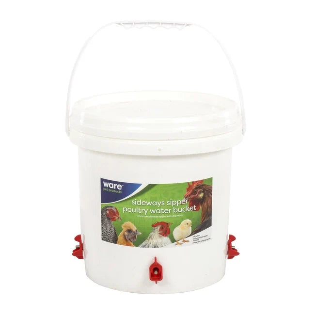 Sideways Sipper Poultry Water Bucket – 2.5 Gallon Top-Fill Waterer with Nipples