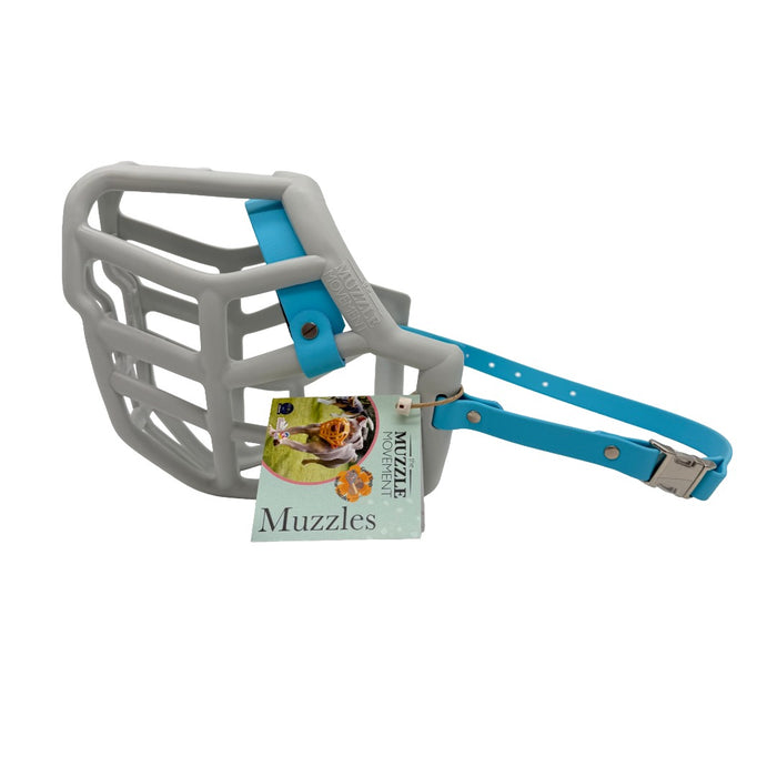 Sunny - Grey with Skyan Blue biothane & foam noseband (Quick Release)