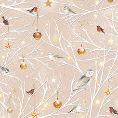 Taupe Birds/Ornaments on a Branch- Woodland Wonder Flannel