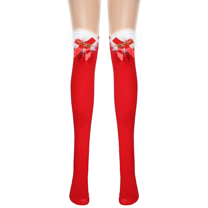 Thickened Women's Red Long Bow Christmas Stockings