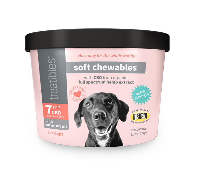 Treatibles Extra Strength Hemp Soft Chews (Salmon Oil) 7mg for Dogs (60 ct)