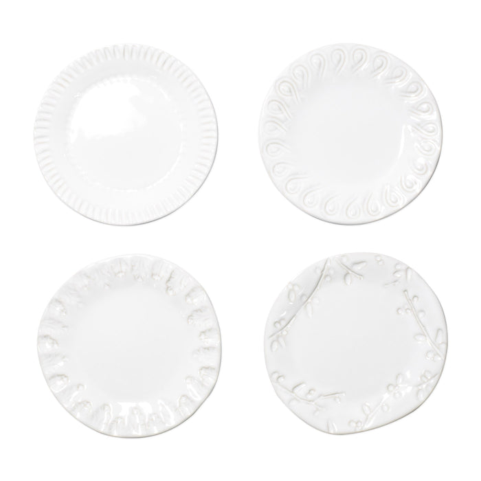 Vietri Incanto Stone White Assorted Canape Plates - Set of 4 Dinnerware Vietri