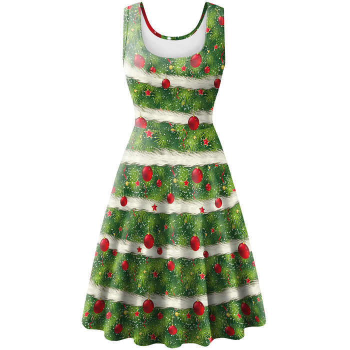 Women Sleeveless Vest Christmas Elk Digital Printed Dress