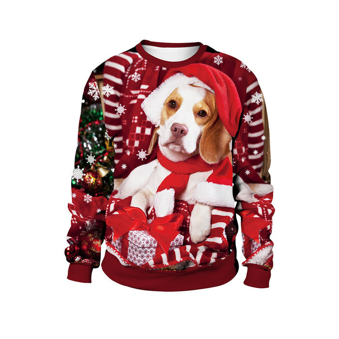 Women's Christmas Animal Print Pullover Round Neck Couple Sweater