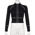 Women's Fashion Casual Contrast Color Zipper Tight Long Sleeve Shirt