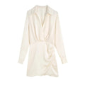 Women's Fashionable Silk Satin Pleated Solid Color Dress