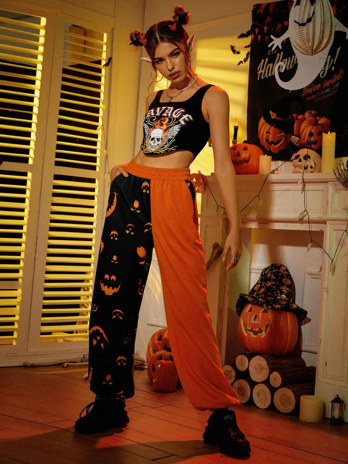Women's Halloween Casual Patchwork Printed Skinny Pants