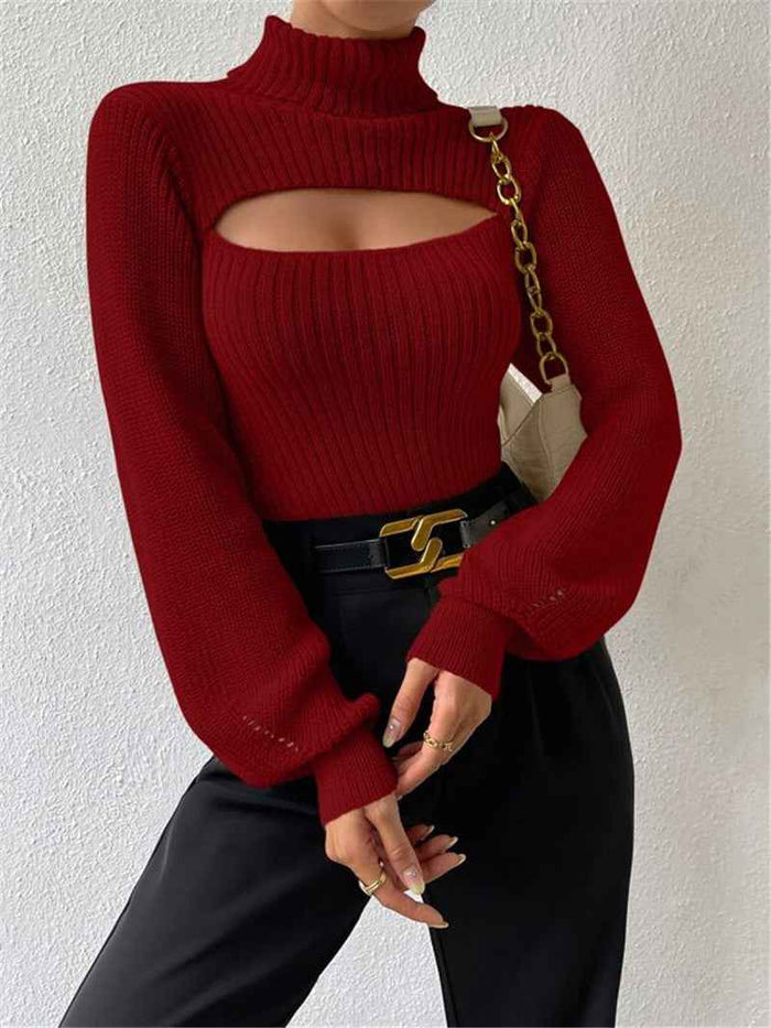 Women's Sexy Loose High Collar Hollow All-match Sweater