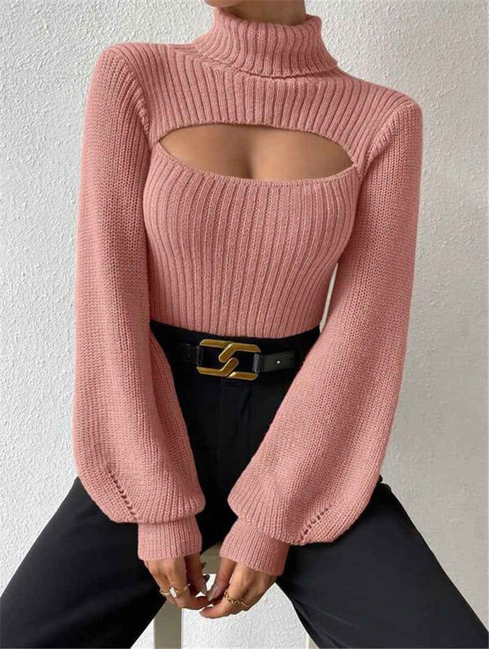 Women's Sexy Loose High Collar Hollow All-match Sweater
