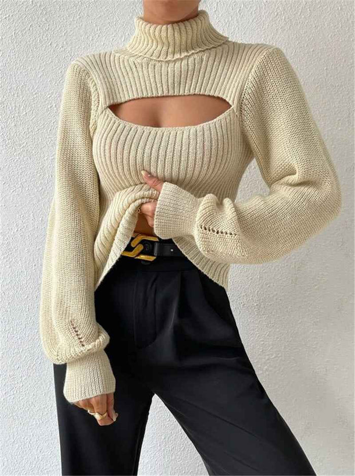 Women's Sexy Loose High Collar Hollow All-match Sweater