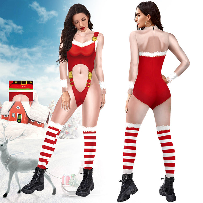 Women's Red and White Striped Christmas Play Jumpsuit