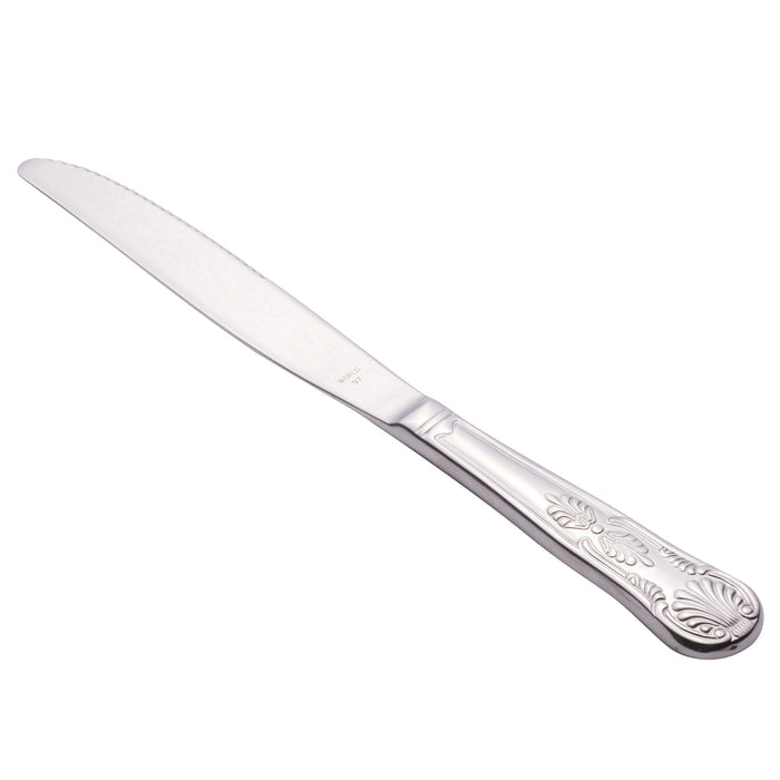 World Tableware 244 5502 Kings 9 1/2" 18/0 Stainless Steel Heavy Weight Solid Handle Dinner Knife with Fluted Blade - 12/Pack